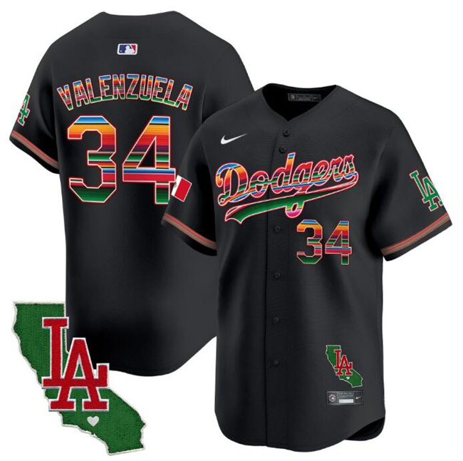 Men's Los Angeles Dodgers #34 Fernando Valenzuela Black Mexico California Patch Vapor Premier Limited Stitched Baseball Jersey Men's Los Angeles Dodgers #34 Fernando Valenzuela Black Mexico California Patch Vapor Premier Limited Stitched Baseball Jersey